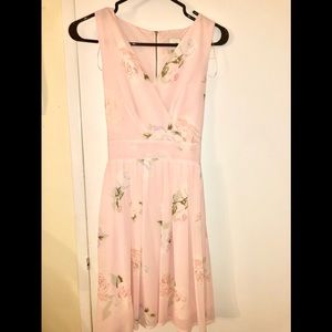 Twik Floral V-Neck Fit& flare in Pastel Pink